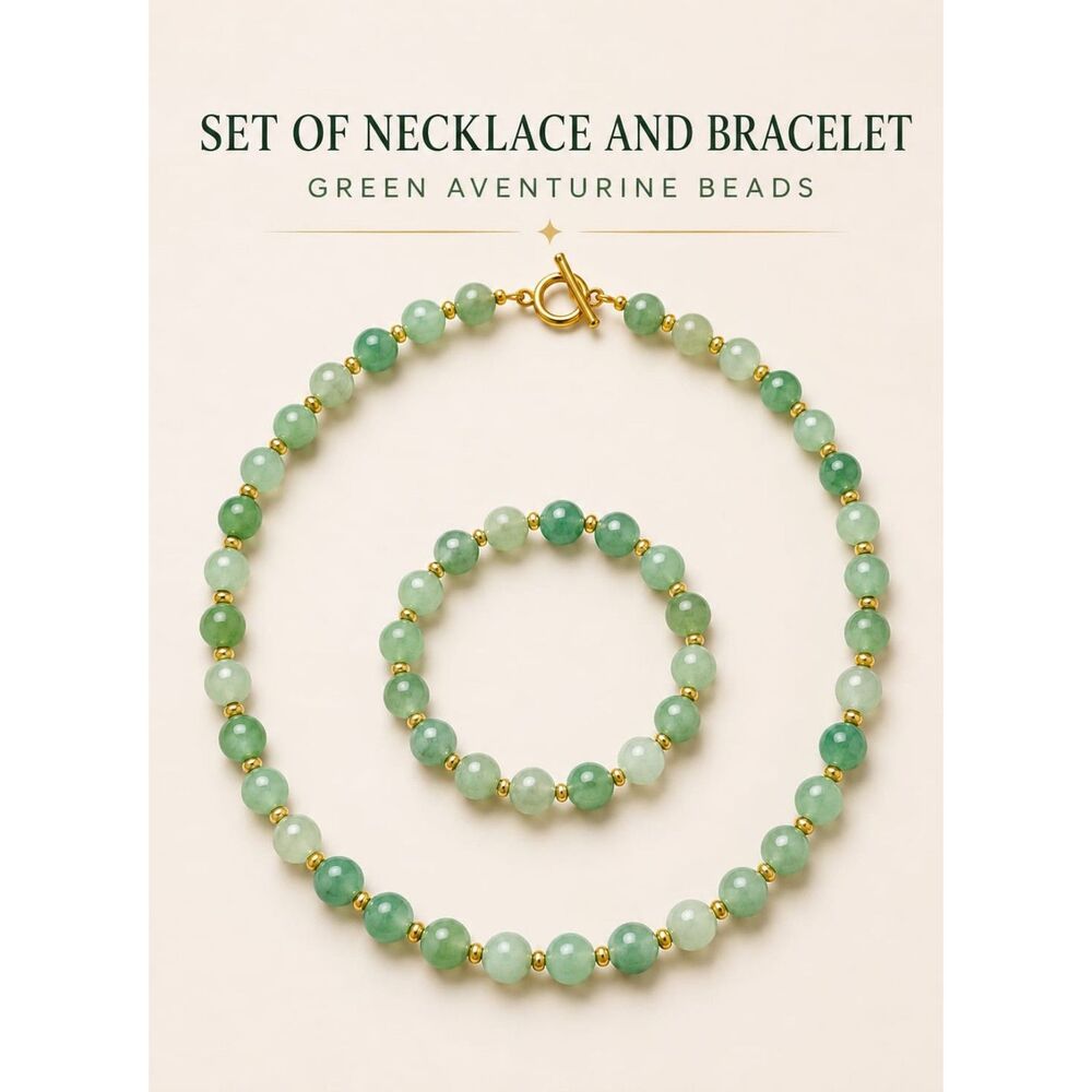 Natural Green Aventurine Necklace and Bracelet Set – Matching Beaded Jewelry wit